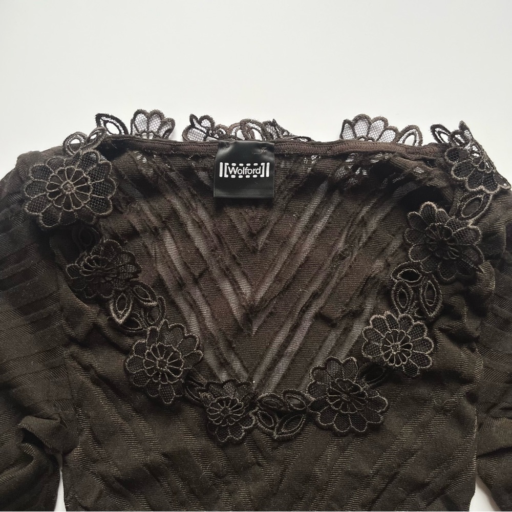Wolford NWOT brown bodysuit thong sheer stripes floral detail size xs